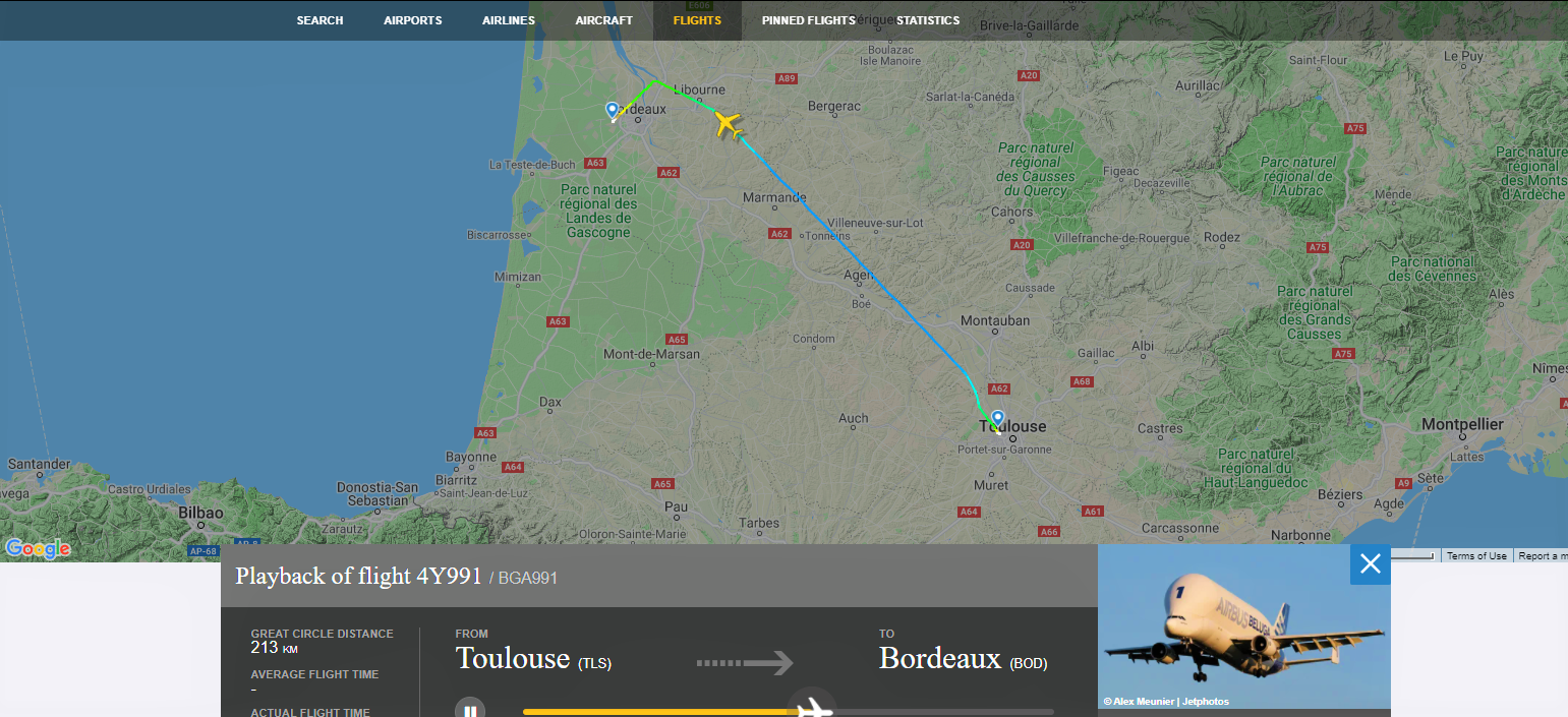 Happening  Now  -  26.6 years  Old First  Airbus  Beluga  Super Transporteur  heads for Storage at Bordeaux Boneyards !