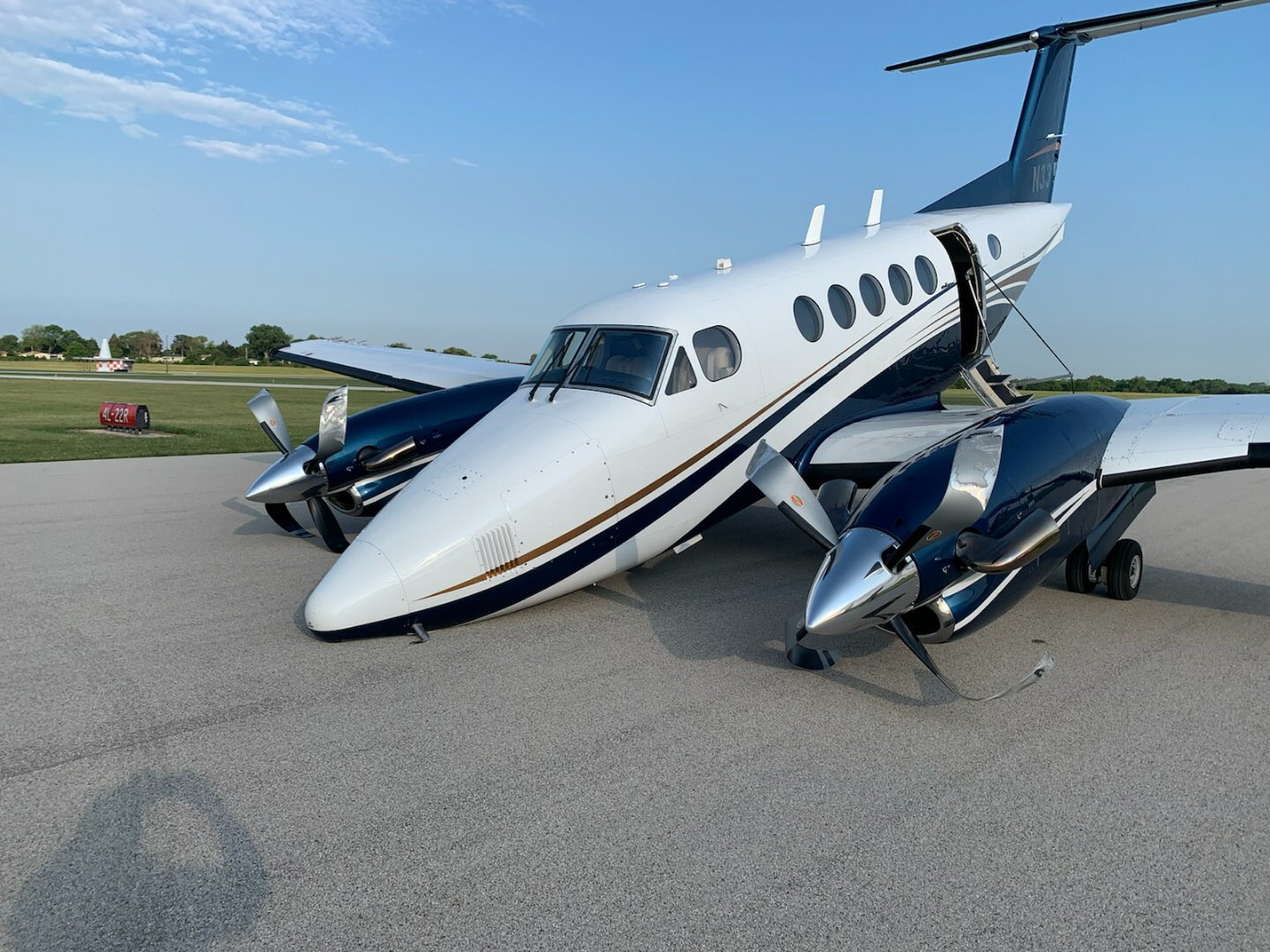 Beechcraft 200 Super King Air landed with the nose landing gear in retracted position, nil injuiries.